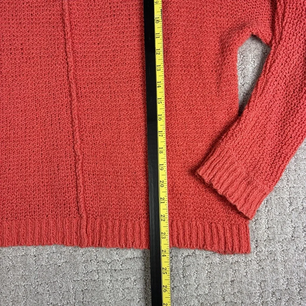 Free People Sweater Womens Open Weave Knit V-Neck Slubby Coral Orange Pullover S